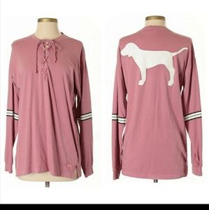 PINK Lace up tee size xs